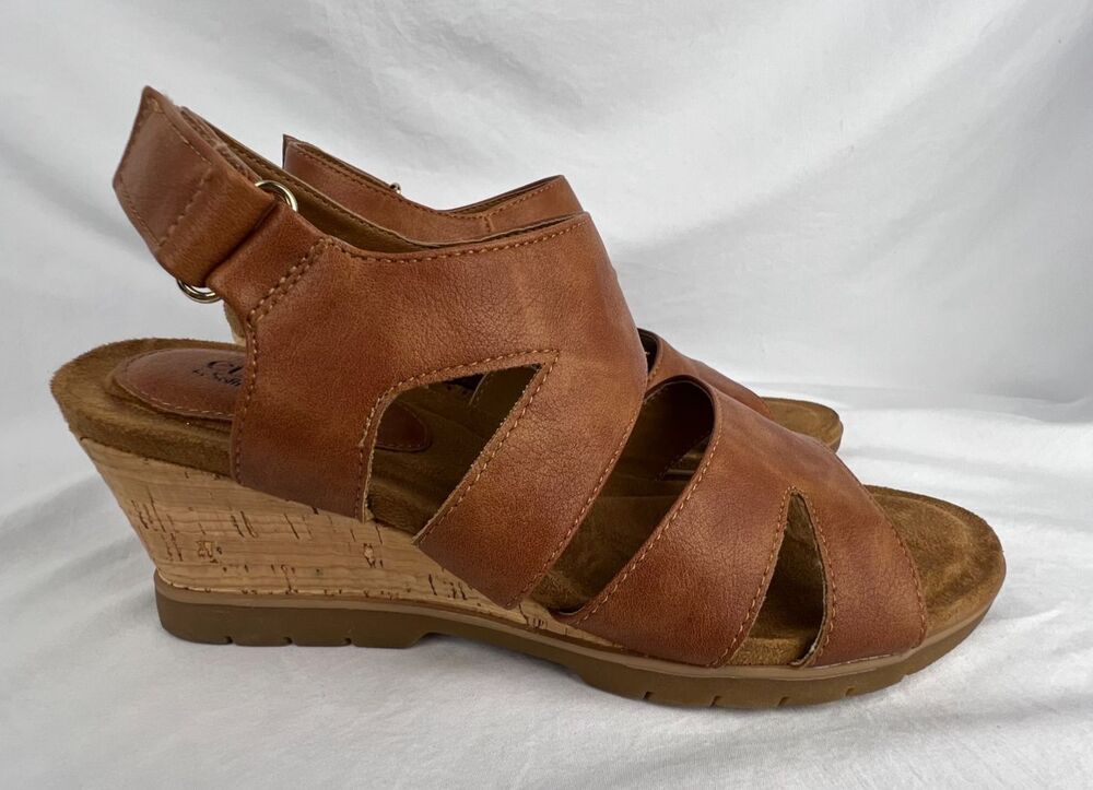 Eurosoft by Sofft Sadra Women 9M Brown Wedge Sandals Strappy Comfort Cork